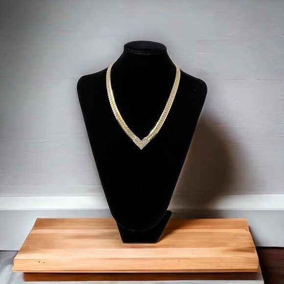 Vintage Gold Tone Cocktail Necklace with Crystal Accents - Picture 1 of 9